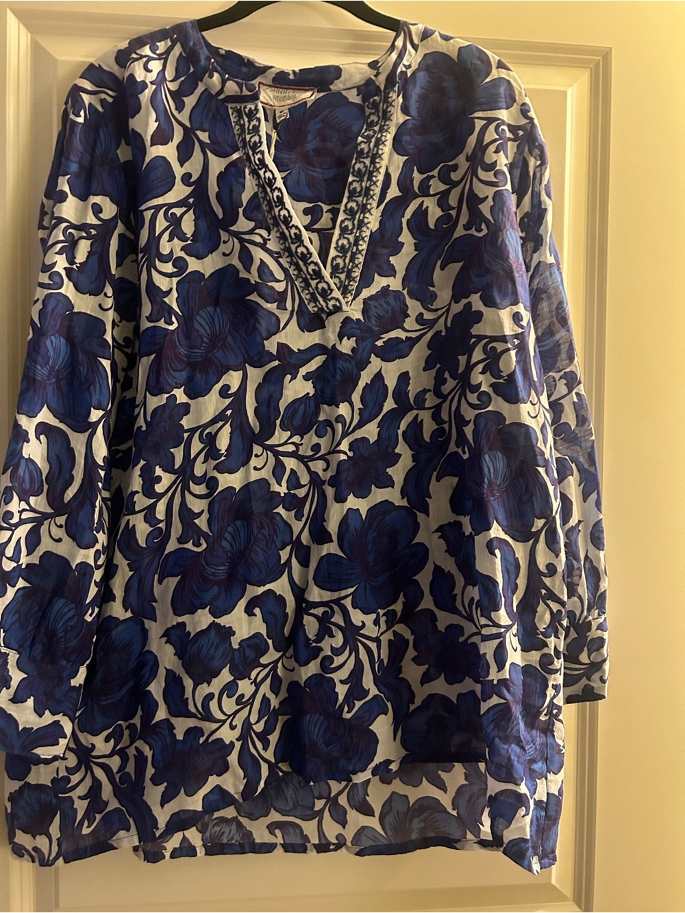 Johnny Was Blue Floral V-Neck Tunic